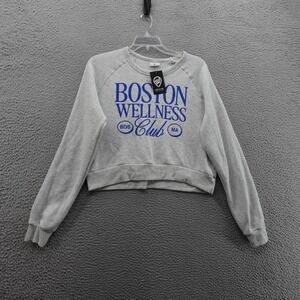 Where Im From Boston Wellness Club Crop Sweatshirt Large Gray Women Pullover NWT